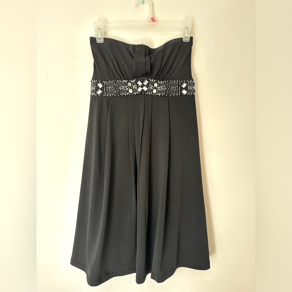 White House Black Market 00 Black Bejeweled Strapless Dress